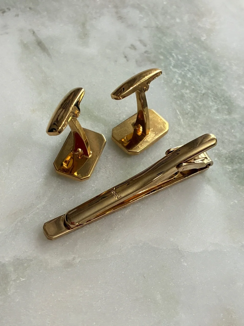YSL Vintage Cuff Links & Tie Clip Set